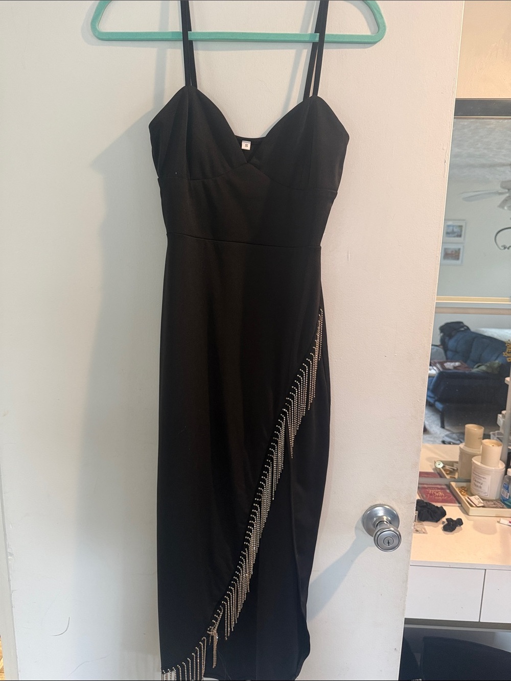 SHEIN Black Midi Dress with Beaded Fringe